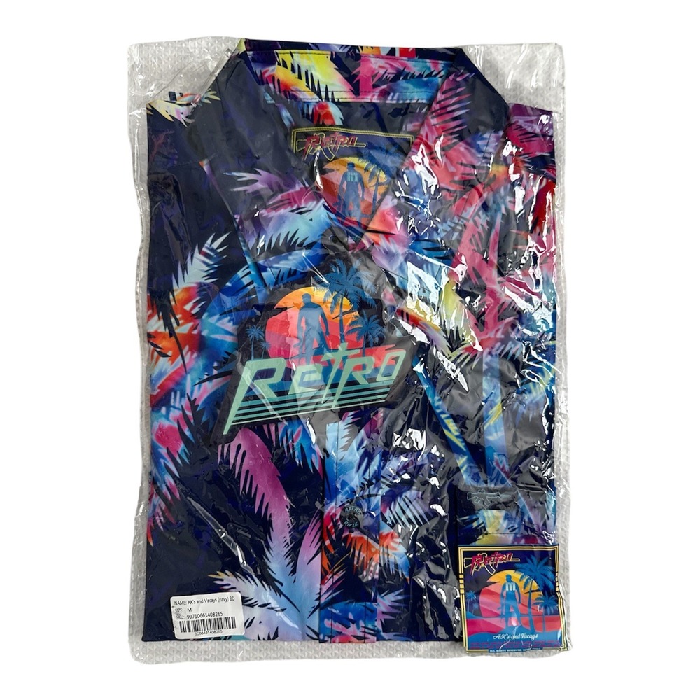 Retro Rifle AK'S AND VACAYS Button Down Short Sleeve. Men's Medium- New In Bag. - Picture 4 of 5